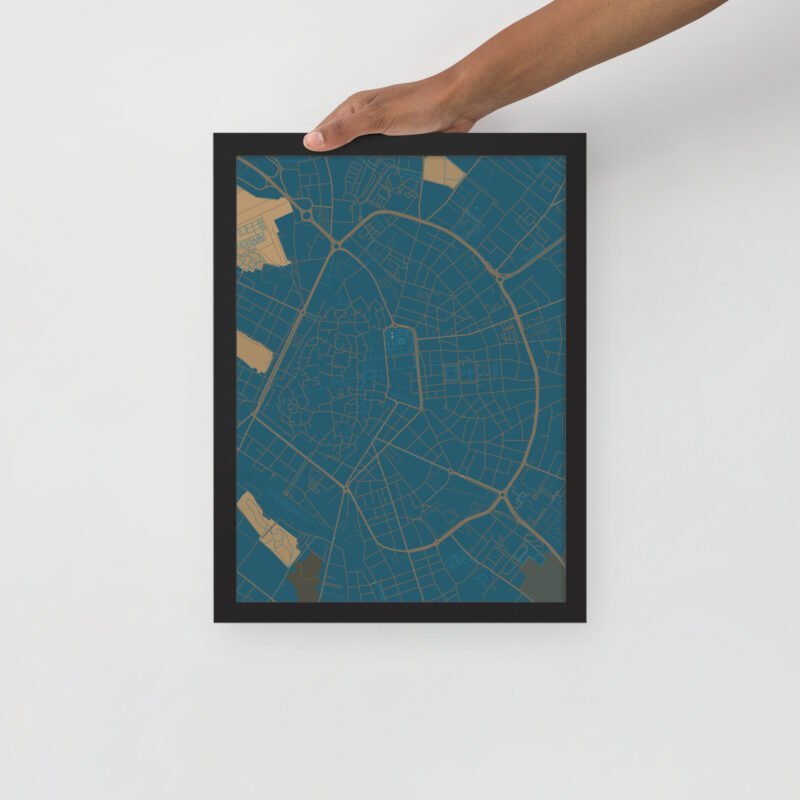 Poster con mappa della città di Lecce con cornice in legno