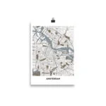 Poster con mappa di Amsterdam su carta giapponese