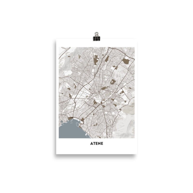 Poster con mappa di Atene su carta giapponese