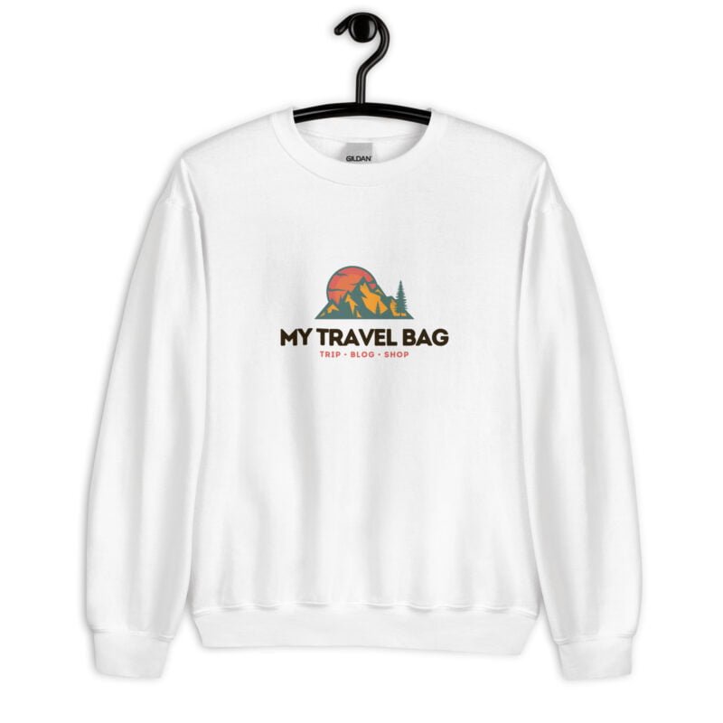unisex-crew-neck-sweatshirt-white-front-654e64fedbe53.jpg Felpa unisex morbida e robusta con logo My Travel Bag