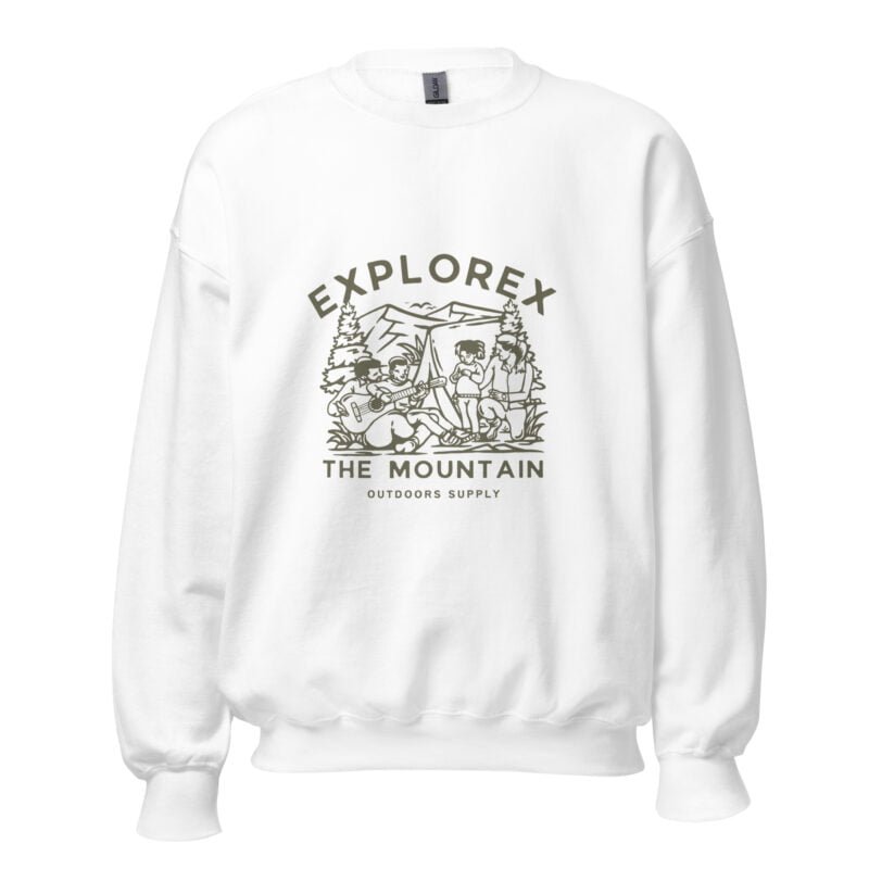 unisex-crew-neck-sweatshirt-white-front-655bccd5af22b.jpg Felpa unisex con stampa Explorex The Mountain