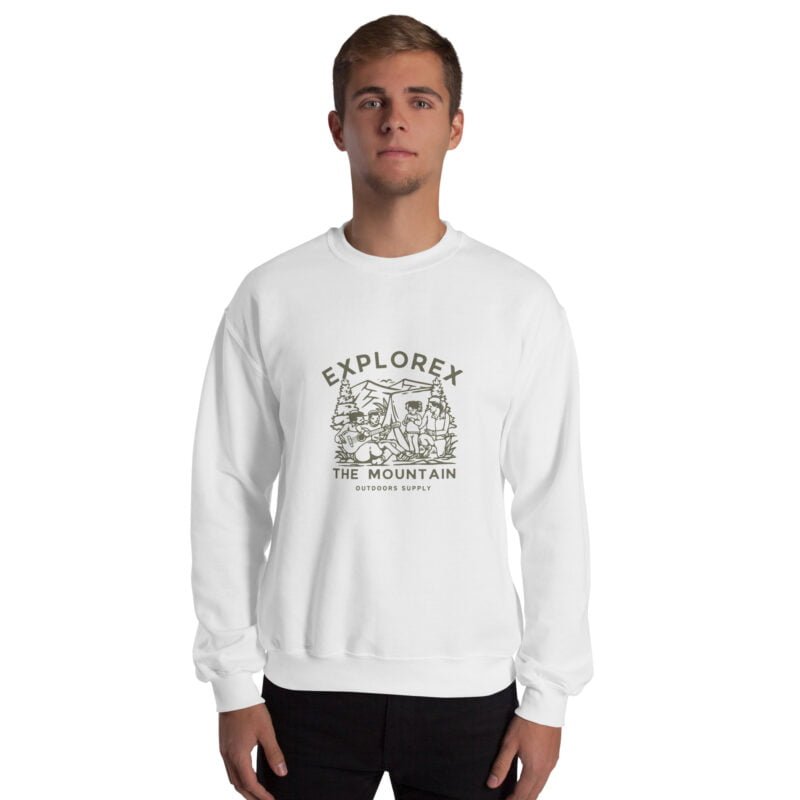unisex-crew-neck-sweatshirt-white-front-655bccd5b0bd6.jpg Felpa unisex con stampa Explorex The Mountain