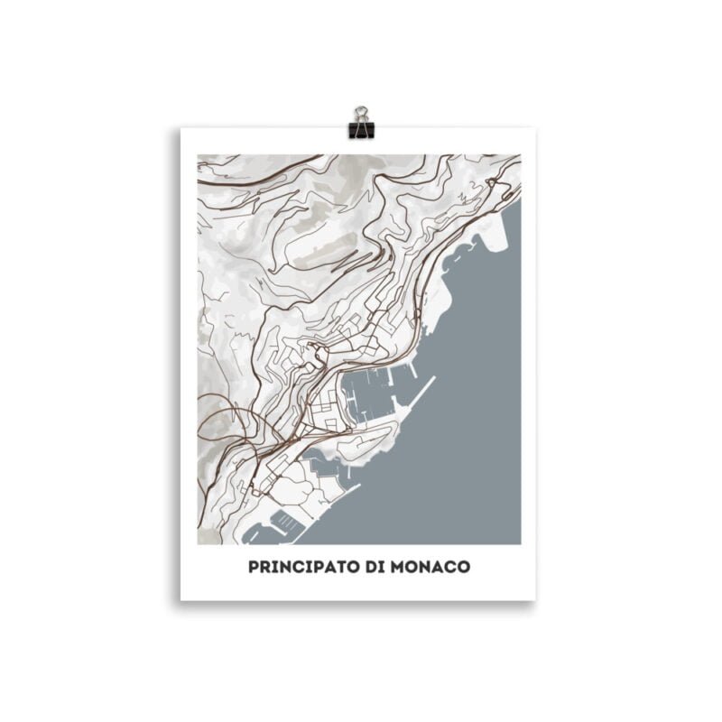 Poster con mappa del Principato di Monaco su carta giapponese