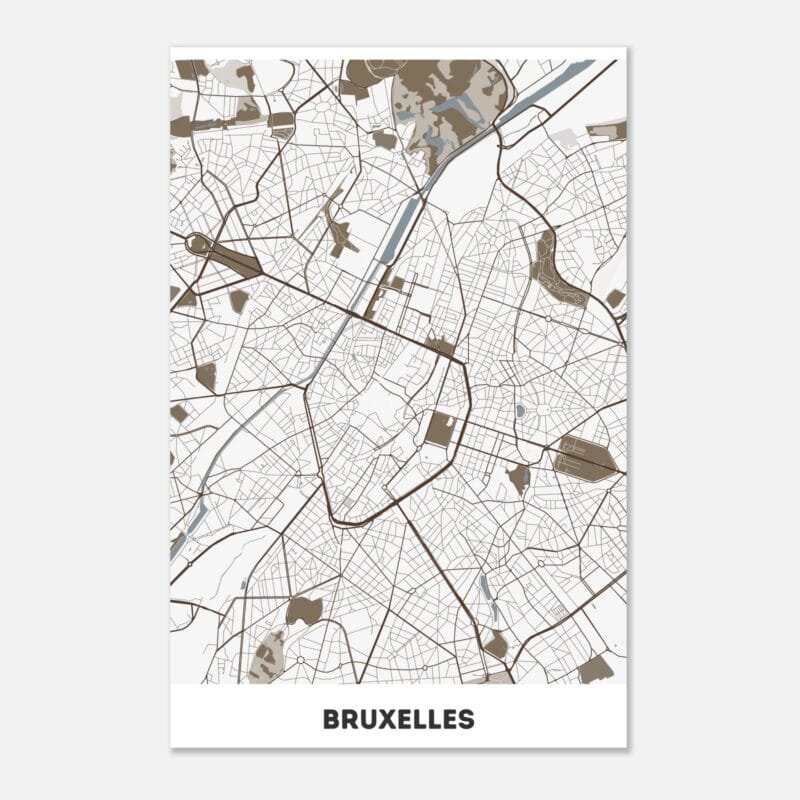 Poster classico in carta opaca con mappa della città di Bruxelles Poster classico in carta opaca con mappa della città di Bruxelles