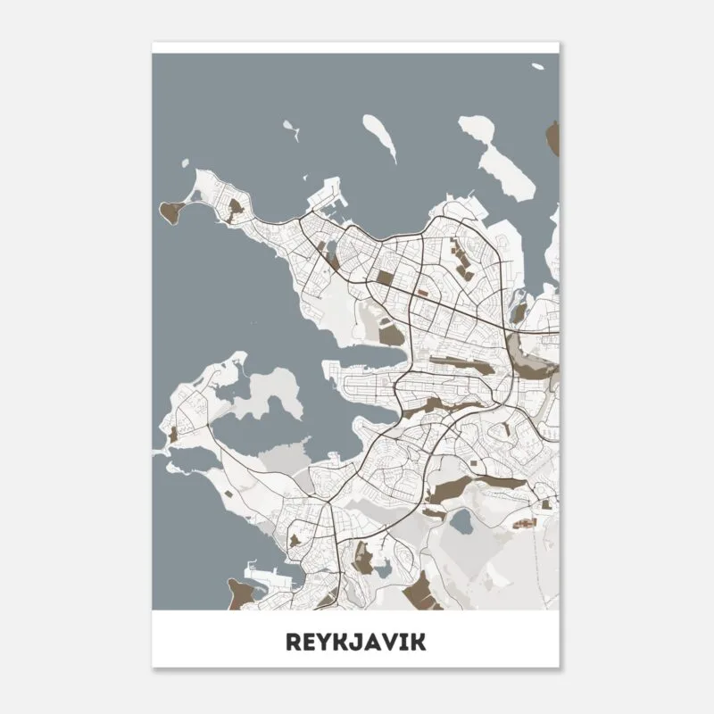 Poster classico in carta opaca con mappa della città di Reykjavik Poster classico in carta opaca con mappa della città di Reykjavik