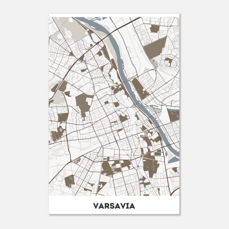 Poster classico in carta opaca con mappa della città di Varsavia