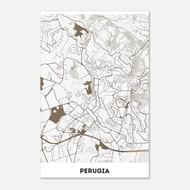 Poster classico in carta opaca con mappa della città di Perugia Poster classico in carta opaca con mappa della città di Perugia