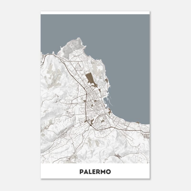 Poster classico in carta opaca con mappa della città di Palermo