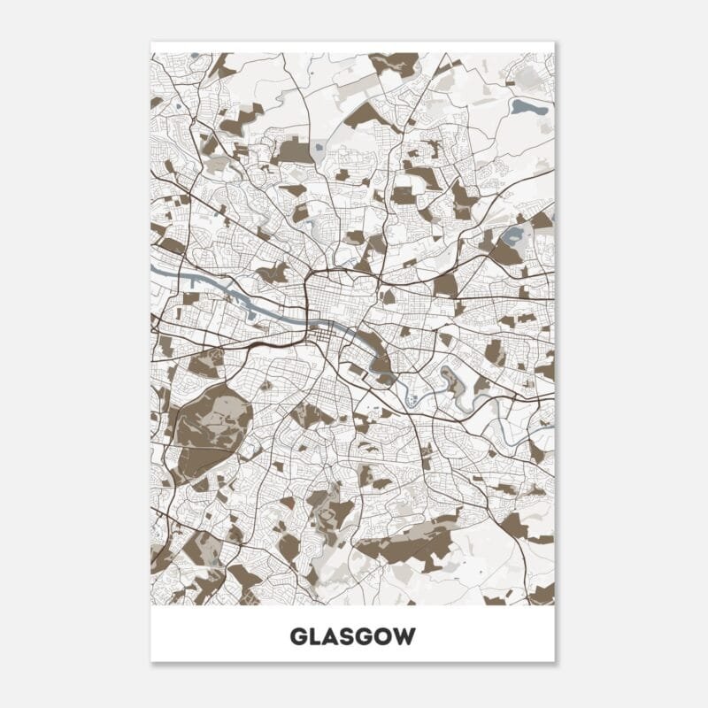 Poster classico in carta opaca con mappa della città di Glasgow