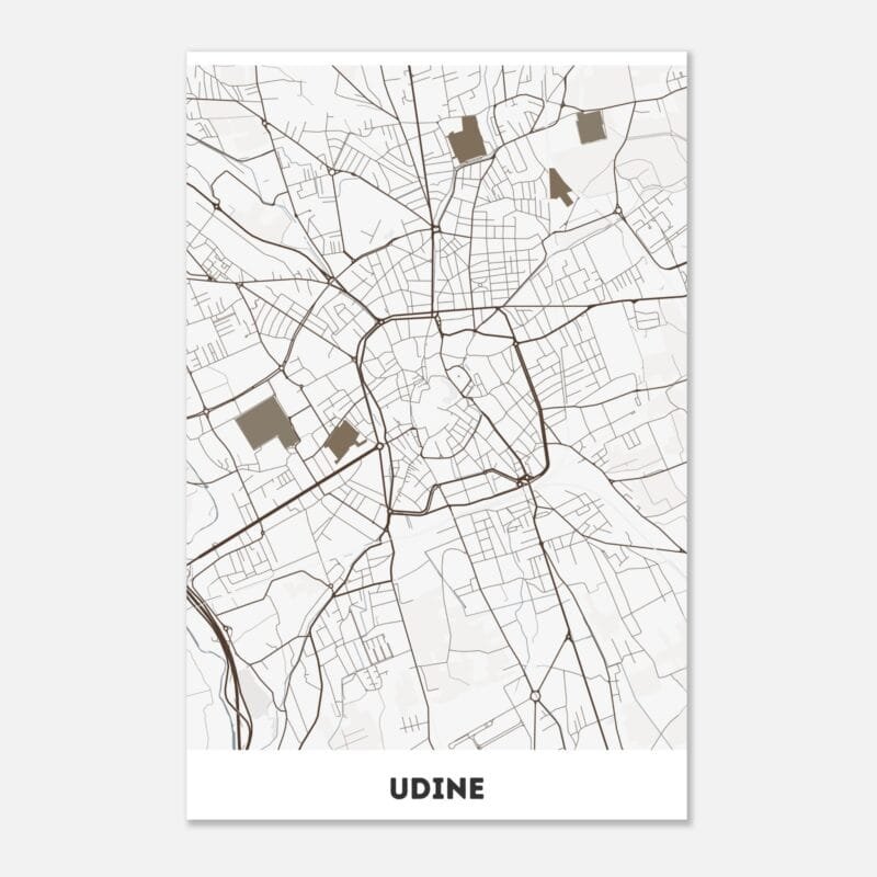Poster classico in carta opaca con mappa della città di Udine Poster classico in carta opaca con mappa della città di Udine
