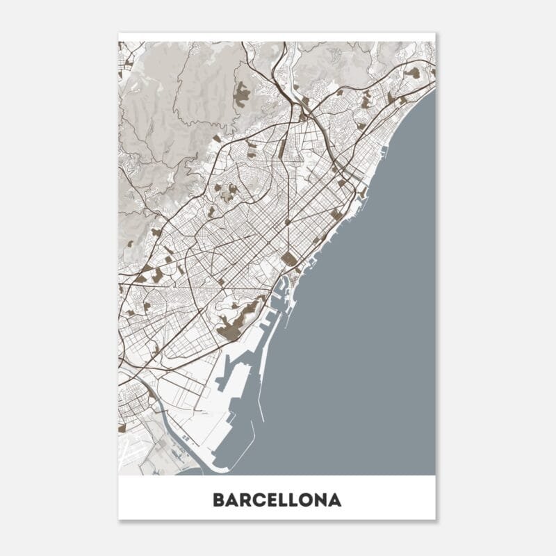 Poster classico in carta opaca con mappa della città di Barcellona Poster classico in carta opaca con mappa della città di Barcellona