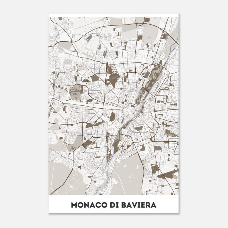 Poster classico in carta opaca con mappa della città di Monaco di Baviera Poster classico in carta opaca con mappa della città di Monaco di Baviera