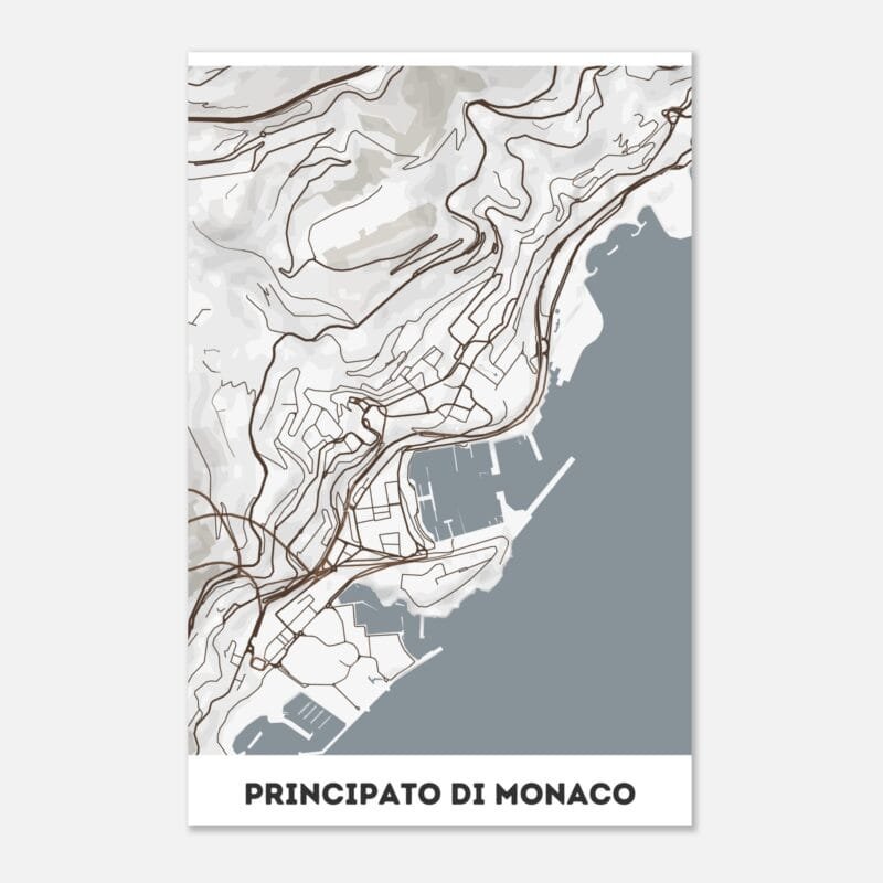 Poster classico in carta opaca con mappa del Principato di Monaco Poster classico in carta opaca con mappa del Principato di Monaco