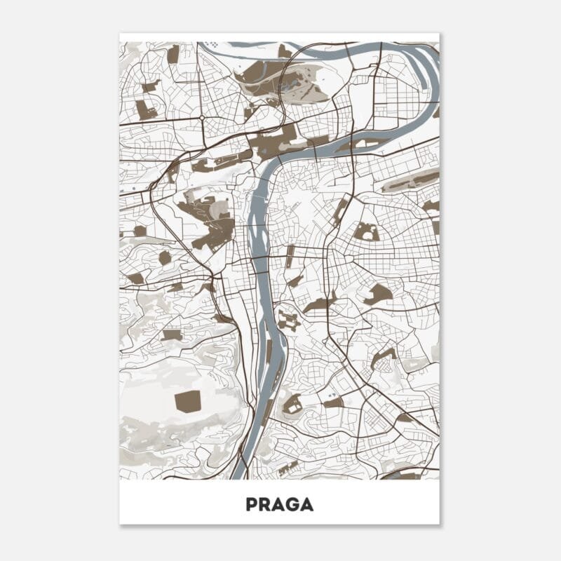 Poster classico in carta opaca con mappa della città di Praga Poster classico in carta opaca con mappa della città di Praga