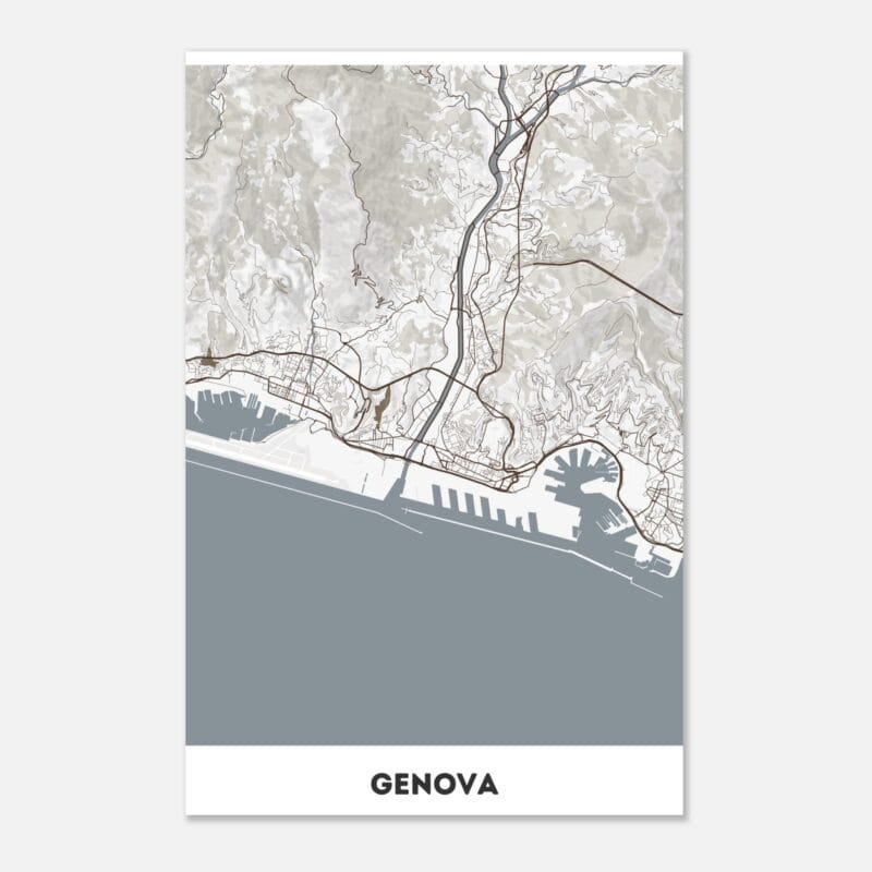 Poster classico in carta opaca con mappa della città di Genova