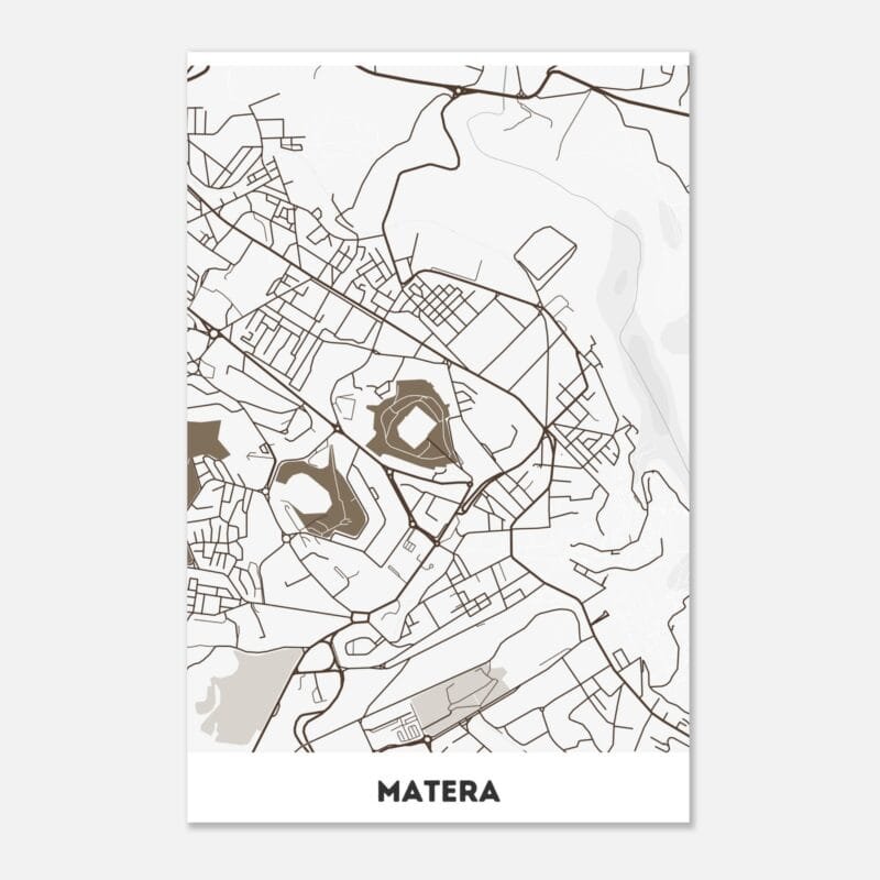 Poster classico in carta opaca con mappa della città di Matera