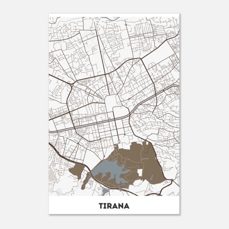 Poster classico in carta opaca con mappa della città di Tirana Poster classico in carta opaca con mappa della città di Tirana