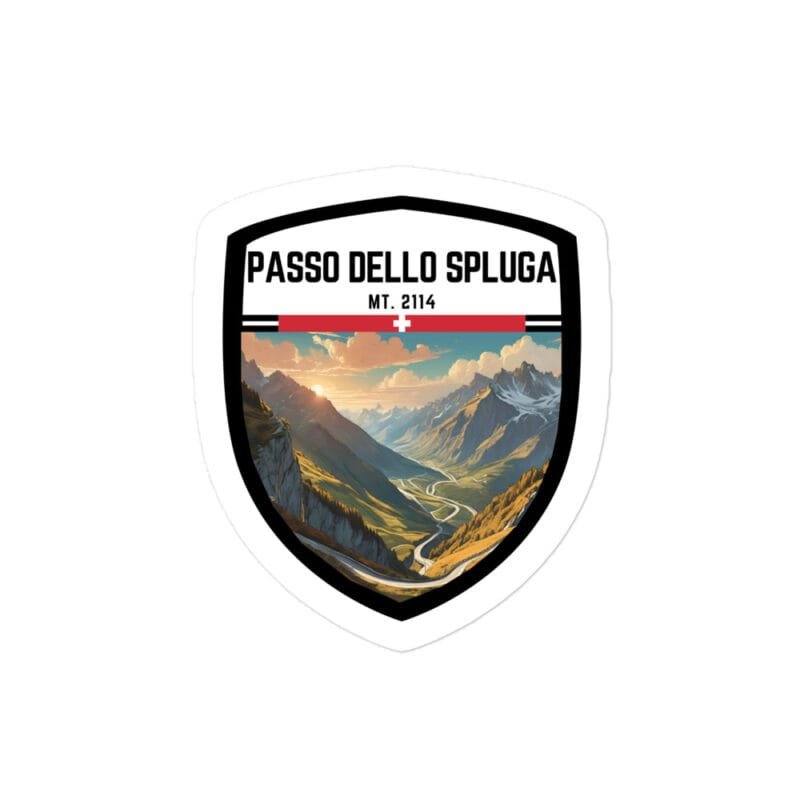 Adesivo Passo dello Spluga 10x10 cm – Sticker in Vinile Resistente per Motociclisti e Amanti della Montagna