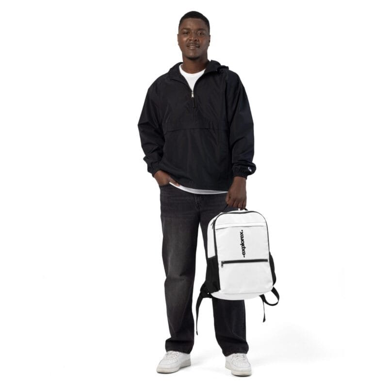 all-over-print-utility-backpack-black-front-6939a8da79caf.jpg Zaino funzionale da viaggio con logo verticale Explorex