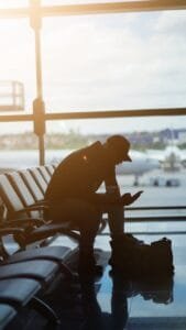 silhouette of a man sitting in the airport